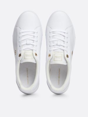 weiß sneaker aus leder mit th-monogramm für damen - tommy hilfiger