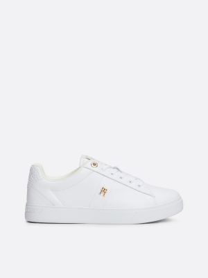 baskets en cuir à monogramme th blanc pour femmes tommy hilfiger