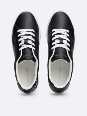 schwarz court-sneaker aus leder mit metallic-logo für damen - tommy hilfiger