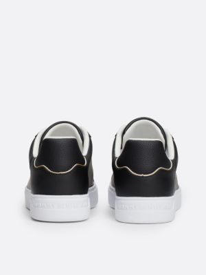 schwarz court-sneaker aus leder mit metallic-logo für damen - tommy hilfiger