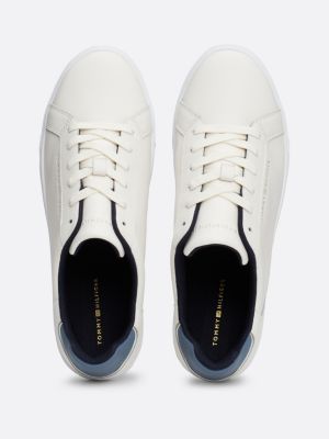 white leather metallic logo court trainers for women tommy hilfiger