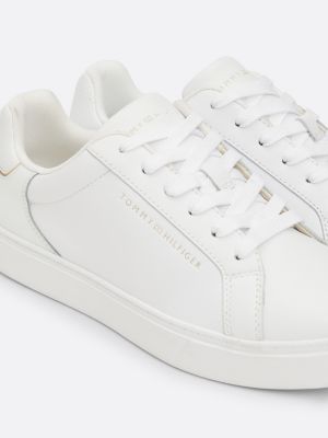 white leather metallic logo court trainers for women tommy hilfiger