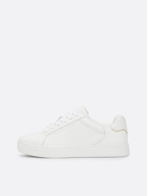 white leather metallic logo court trainers for women tommy hilfiger