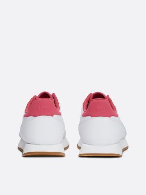 wit leren hardloopsneaker met colour-pop voor dames - tommy hilfiger