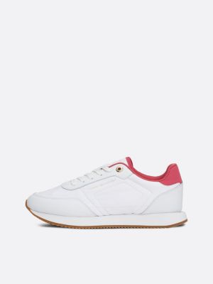 wit leren hardloopsneaker met colour-pop voor dames - tommy hilfiger