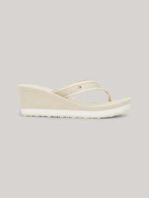 chanclas de cuña con logo beige de mujeres tommy hilfiger