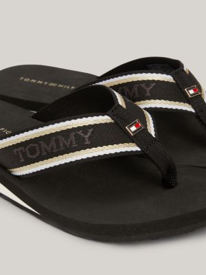 sandali infradito con fascette in tessuto nero da donne tommy hilfiger