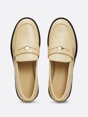 beige half cleat utility leather penny loafers for women tommy hilfiger