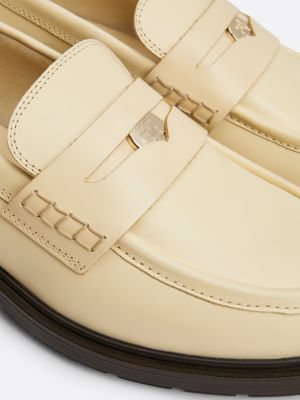 beige half cleat utility leather penny loafers for women tommy hilfiger