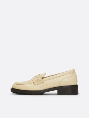 beige half cleat utility leather penny loafers for women tommy hilfiger