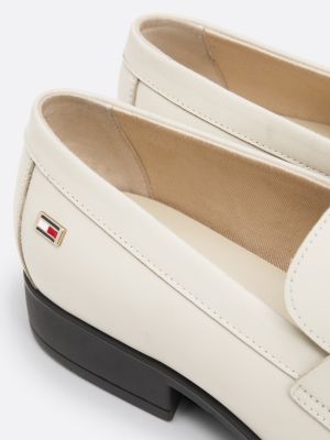 beige classic flag plaque utility leather loafers for women tommy hilfiger