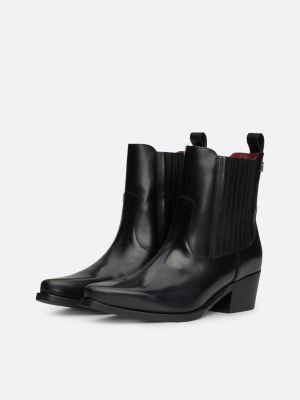 black th monogram leather cowboy boots for women tommy hilfiger