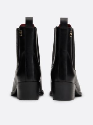 black th monogram leather cowboy boots for women tommy hilfiger