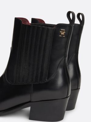 black th monogram leather cowboy boots for women tommy hilfiger