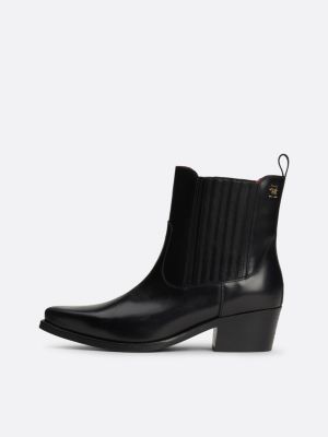 black th monogram leather cowboy boots for women tommy hilfiger