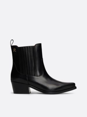 TH Monogram Leather Cowboy Boots Black Tommy Hilfiger