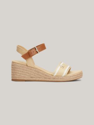 sandalias de cuña de cuerda trenzada beige de mujeres tommy hilfiger