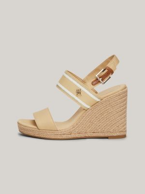 beige webbing high wedge heel sandals for women tommy hilfiger