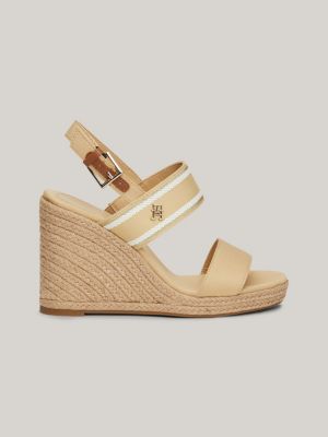 sandalias de cuña alta con tiras tejidas beige de mujeres tommy hilfiger