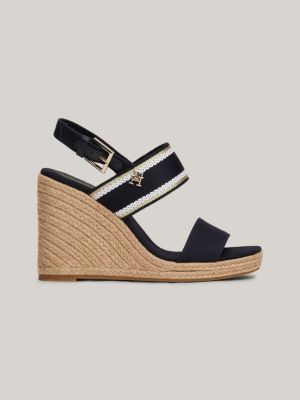 sandalias de cuña alta con tiras tejidas blue de mujeres tommy hilfiger