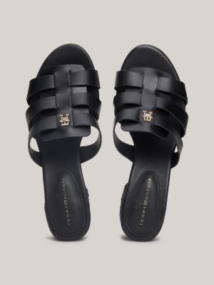 Rope Block Heel Cage Leather Sandals Black Tommy Hilfiger