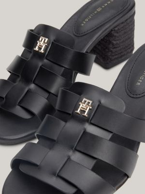 Rope Block Heel Cage Leather Sandals Black Tommy Hilfiger