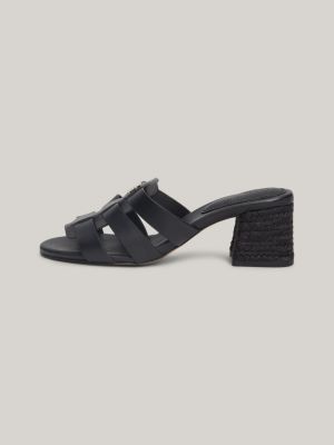 Rope Block Heel Cage Leather Sandals Black Tommy Hilfiger