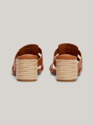 Rope Block Heel Cage Leather Sandals | Brown | Tommy Hilfiger