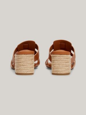 Rope Block Heel Cage Leather Sandals Brown Tommy Hilfiger