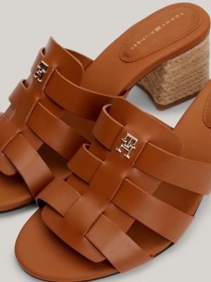 Rope Block Heel Cage Leather Sandals Brown Tommy Hilfiger