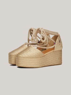 gold flatform-keilsandale mit metallic-finish für damen - tommy hilfiger