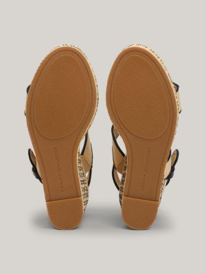 TH Monogram Raffia Wedge Platform Sandals | Beige | Tommy Hilfiger