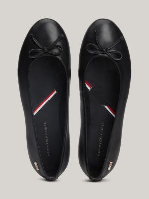 Leder-Ballerina mit Schleife und Emaille-Flag | Schwarz | Tommy 