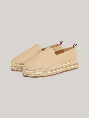 espadrillas in lino con suola alta marrone da donne tommy hilfiger