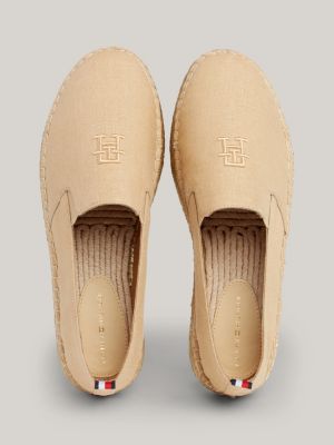 espadrillas in lino con suola alta marrone da donne tommy hilfiger