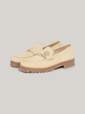 scarpe da barca in pelle nabuk con fibbia beige da donne tommy hilfiger