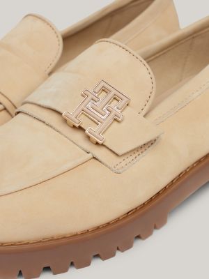 scarpe da barca in pelle nabuk con fibbia beige da donne tommy hilfiger