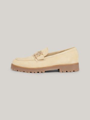 scarpe da barca in pelle nabuk con fibbia beige da donne tommy hilfiger