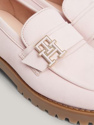 scarpe da barca in pelle nabuk con fibbia rosa da donne tommy hilfiger