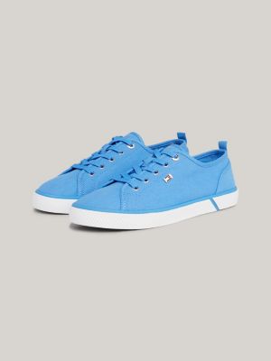 sneakers in tela con bandierina smaltata blu da donne tommy hilfiger