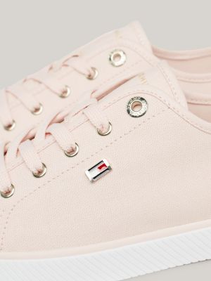 sneakers in tela con bandierina smaltata rosa da donne tommy hilfiger