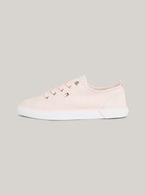 sneakers in tela con bandierina smaltata rosa da donne tommy hilfiger