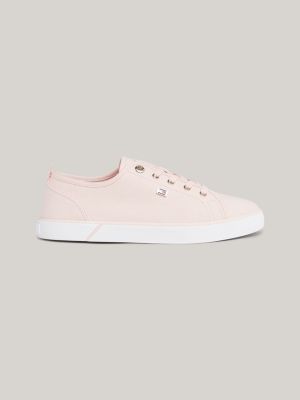 zapatillas de lona con logo esmaltado pink de mujeres tommy hilfiger