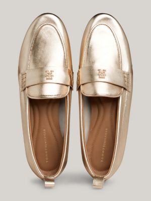 Metallic Leather Moccasins Gold Tommy Hilfiger