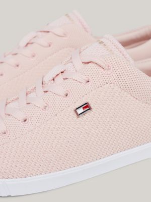 sneakers essential stringate in maglia rosa da donne tommy hilfiger