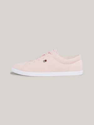 sneakers essential stringate in maglia rosa da donne tommy hilfiger