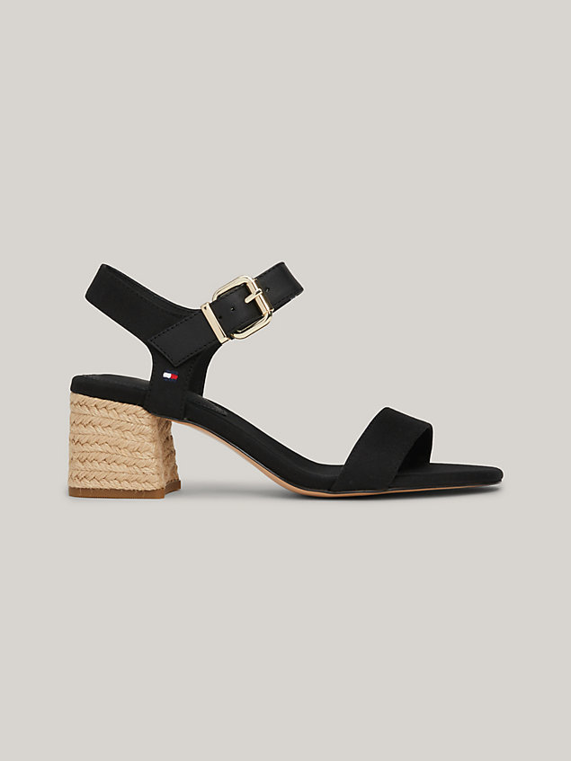 black sandale mit blockabsatz und seil-detail für damen - tommy hilfiger