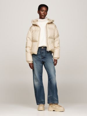 scarponcini da neve stringati in shearling beige da donne tommy hilfiger