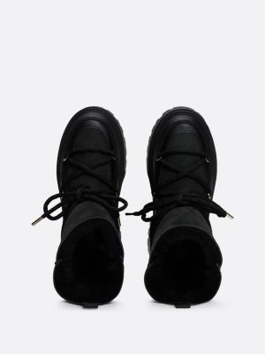 black shearling leather lace-up snow boots for women tommy hilfiger