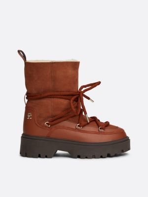 Shearling Leather Lace Up Snow Boots